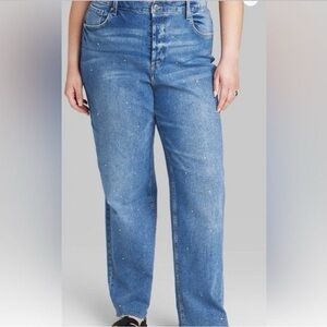 Wild Fable Sz 10 Jeans Super High Rise Straight Button Fly Bling Crystals NWT